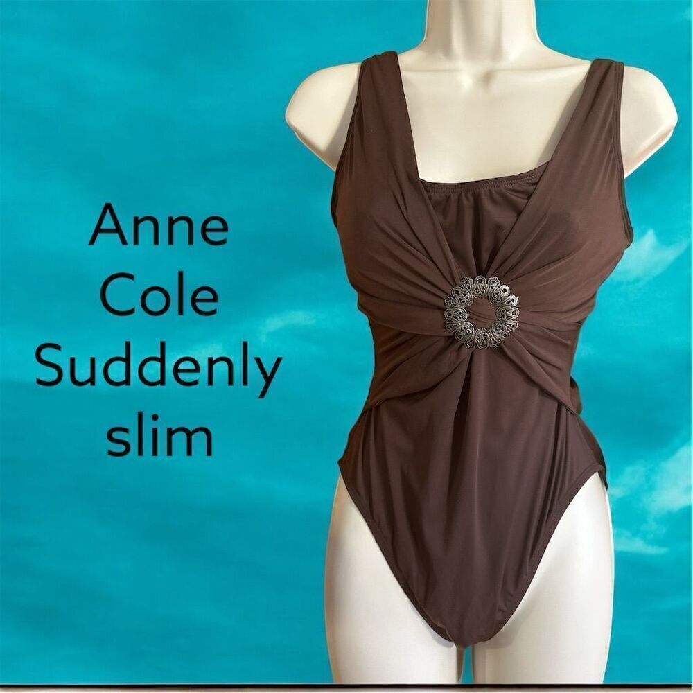 Anne Cole Suddenly Slim Detailed Brown Slimming One-Piece Swimsuit